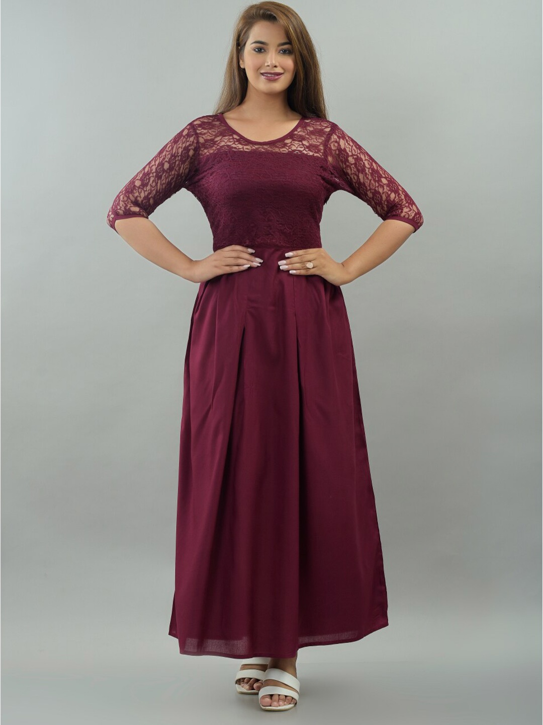 

IQRAAR Purple Floral Empire Maxi Dress