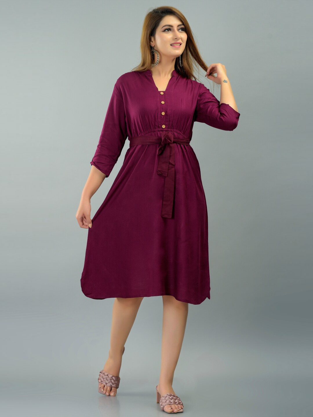 

IQRAAR Purple Empire Dress, Magenta