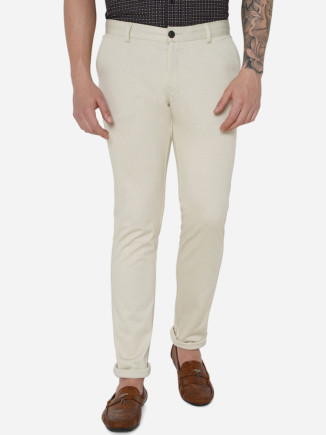 

JADE BLUE Men Off White Slim Fit Chinos Trousers