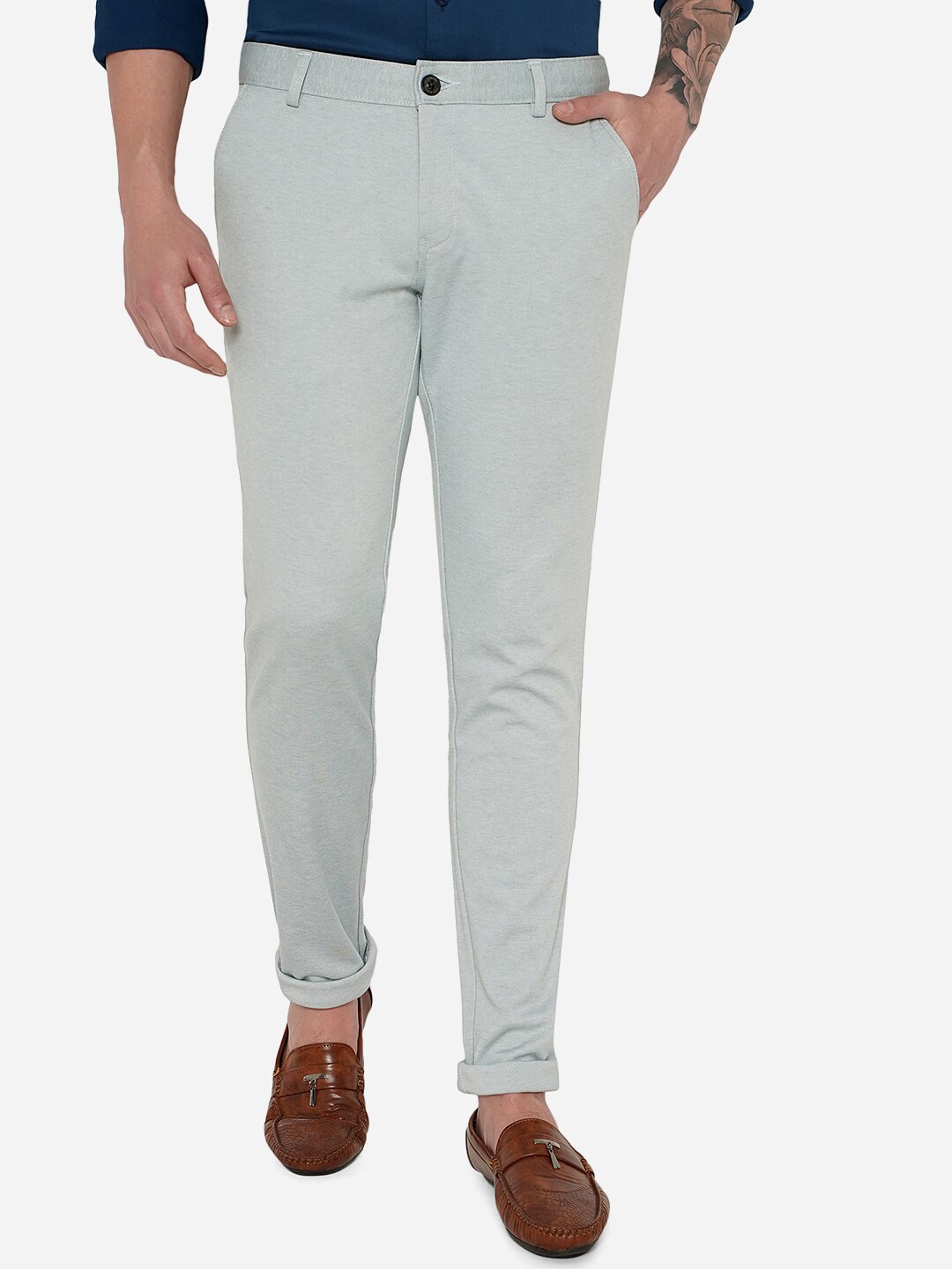 

JADE BLUE Men Green Slim Fit Cotton Chinos Trousers