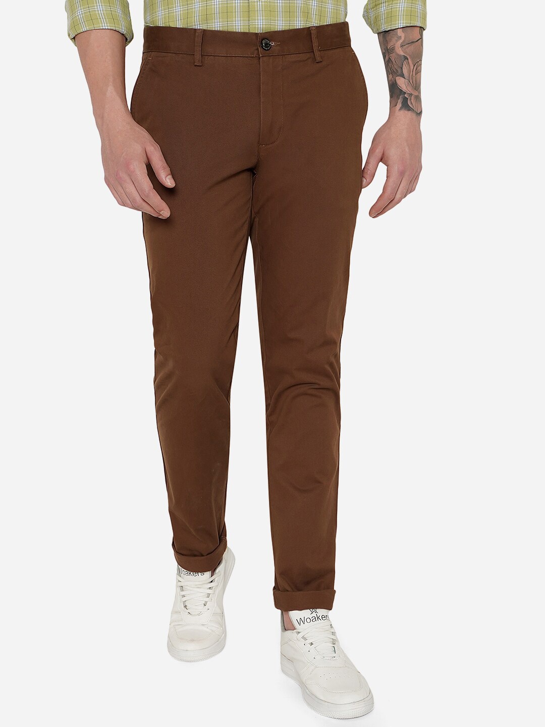 

JADE BLUE Men Brown Slim Fit Cotton Chinos Trousers