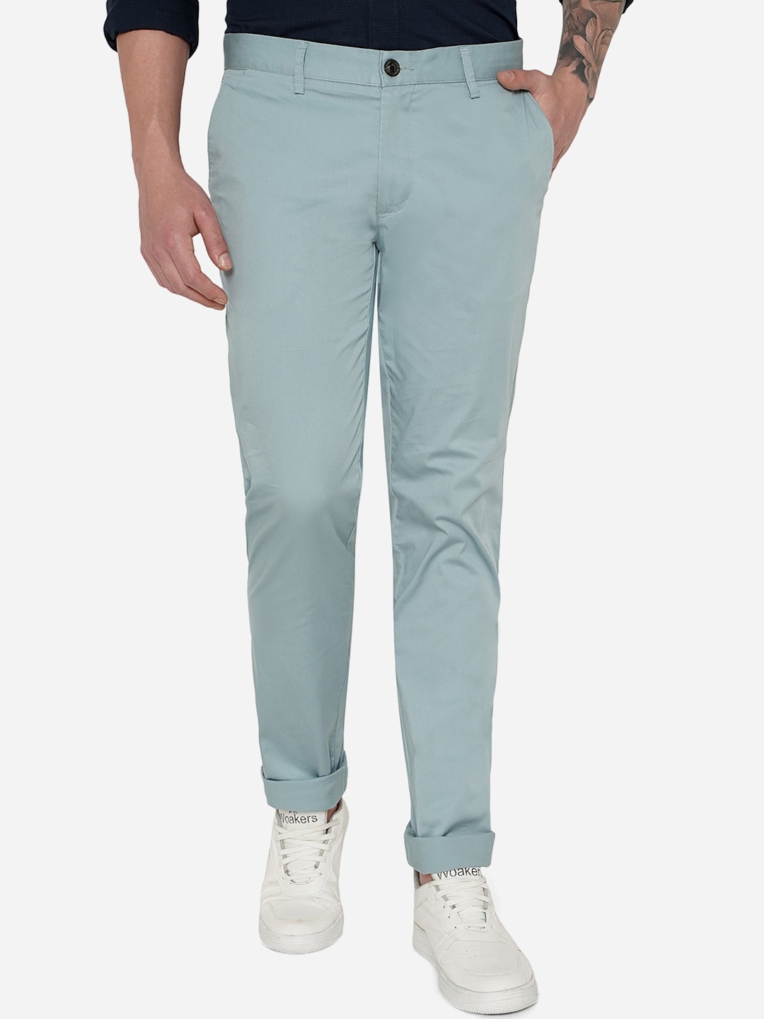 

JADE BLUE Men Blue Slim Fit Cotton Chinos Trousers