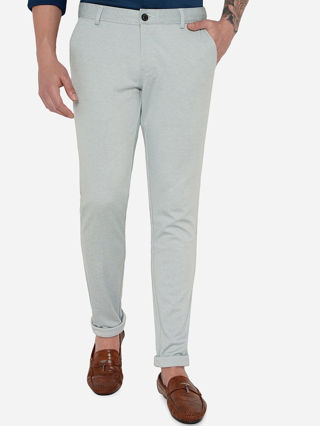 

JADE BLUE Men Green Slim Fit Cotton Chinos Trousers