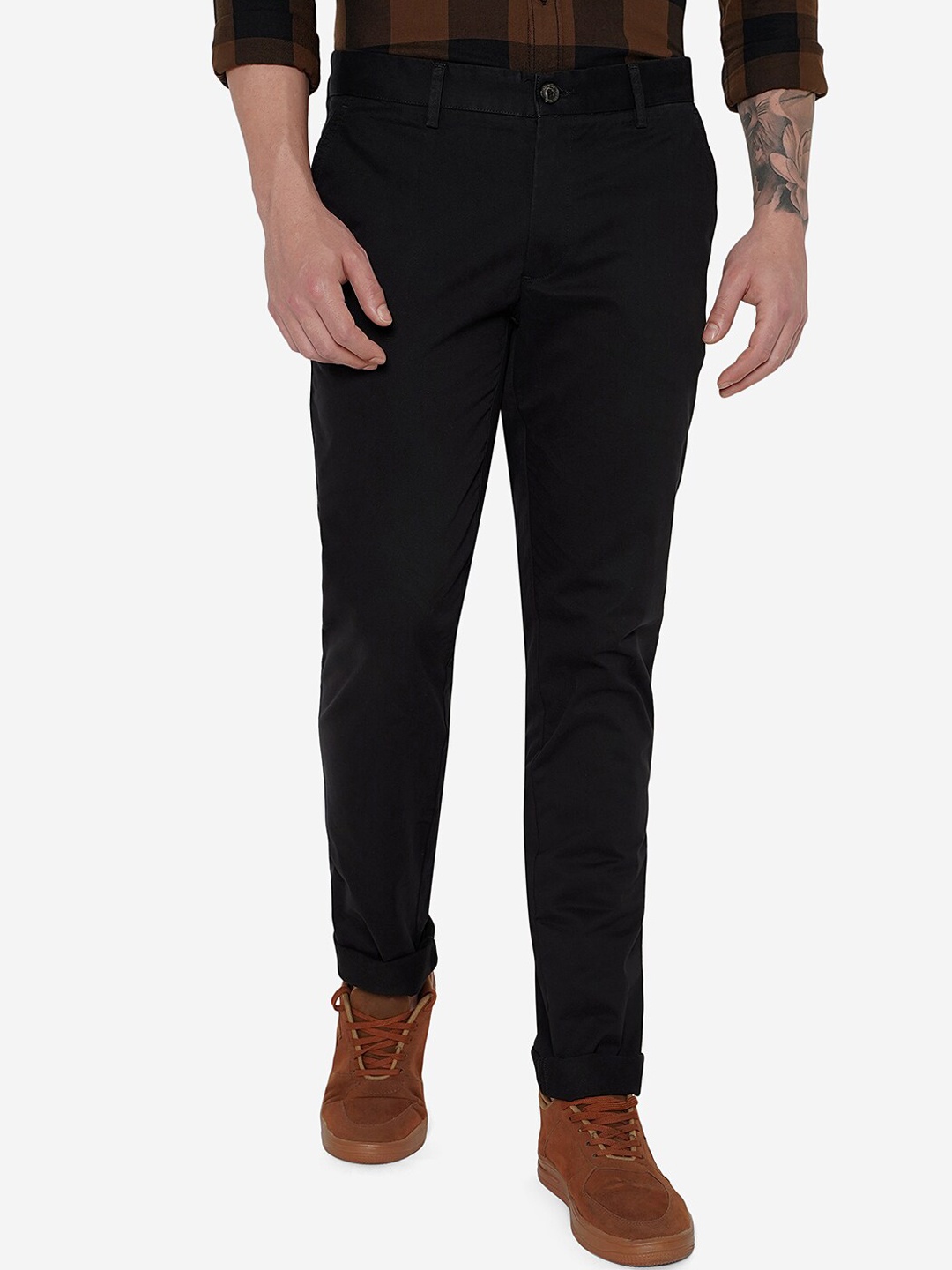 

JADE BLUE Men Black Slim Fit Cotton Chinos Trousers