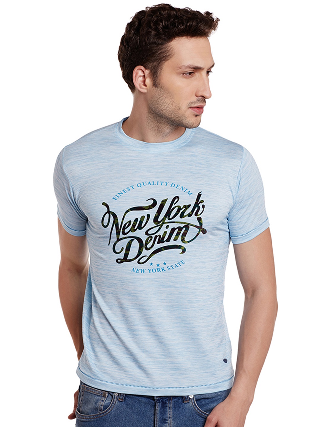 

Duke Men Blue Printed Round Neck T-shirt