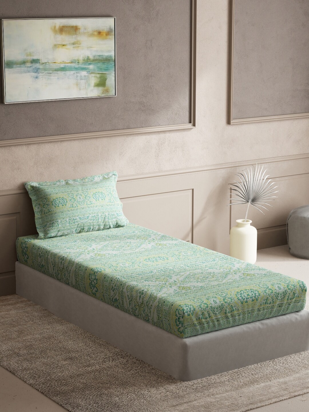 

DDecor Turquoise Blue Ethnic Motifs 150 TC Single Bedsheet with 1 Pillow Covers
