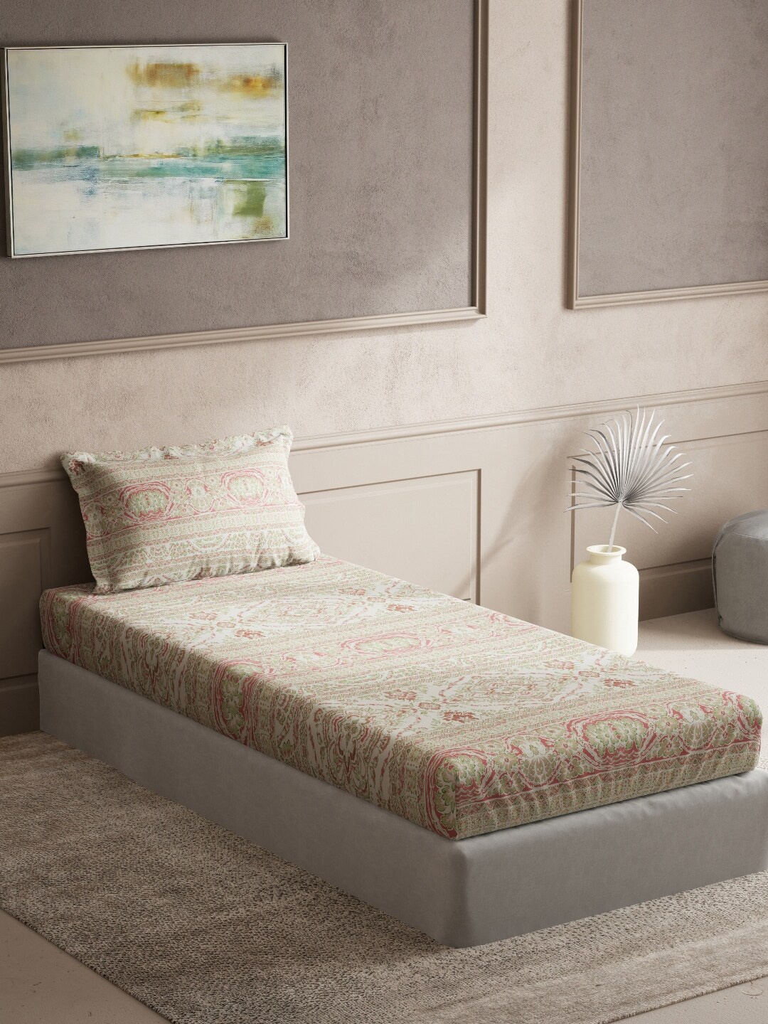 

DDecor Red & Green Floral 150 TC Single Bedsheet with 1 Pillow Covers