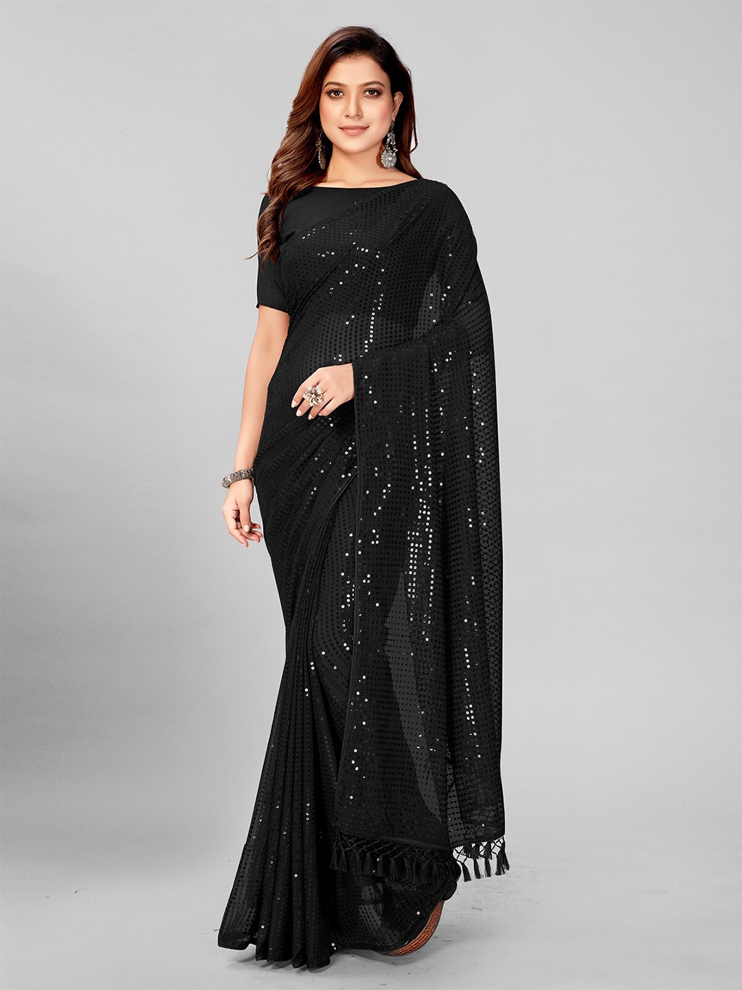 

Pratham Blue Black Embellished Sequinned Pure Georgette Saree