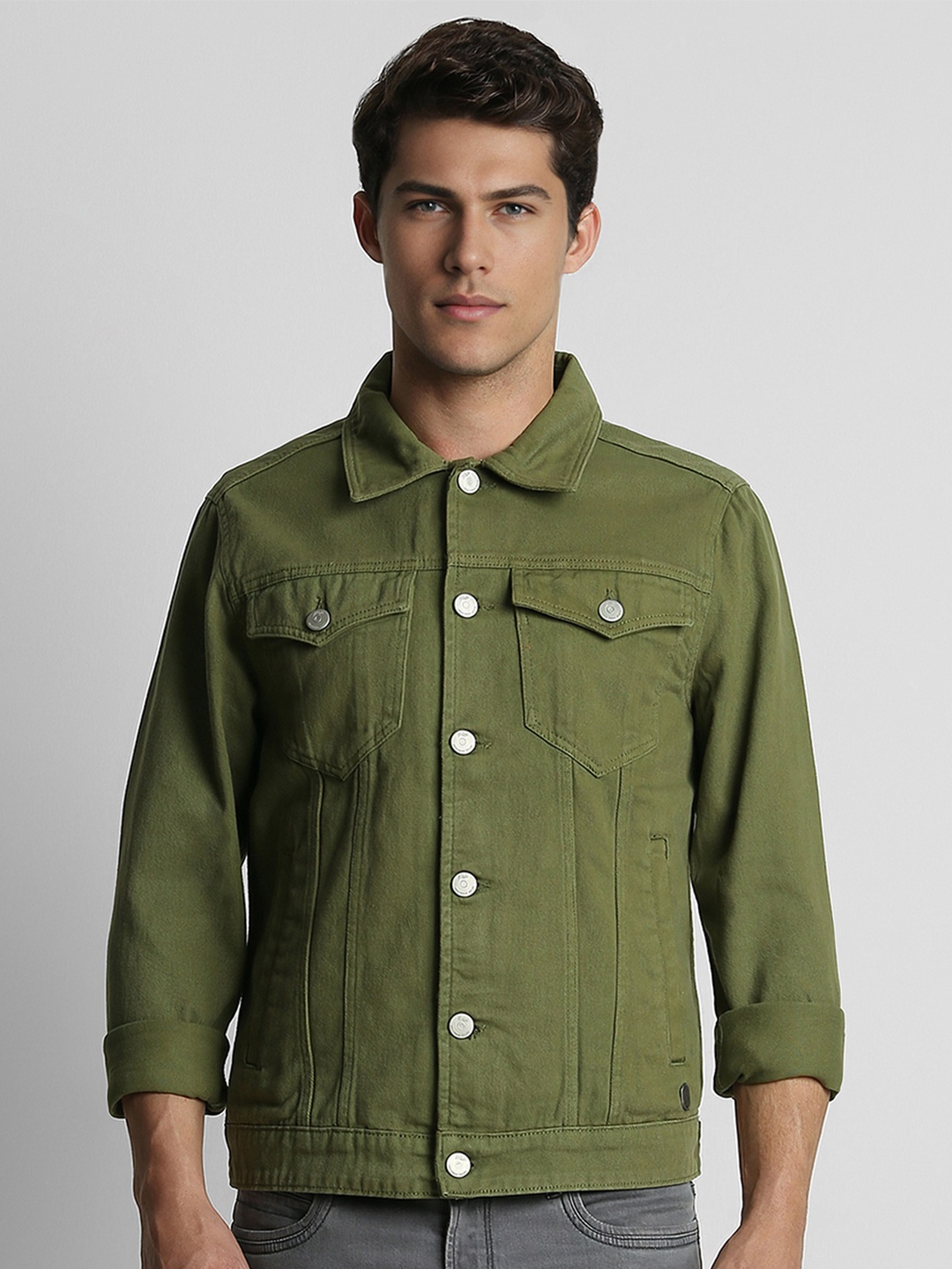 

Peter England Pure Cotton Denim Jacket, Olive