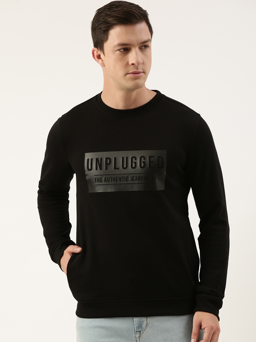 

Peter England Men Brand Logo Printed Sweatshirt, Black