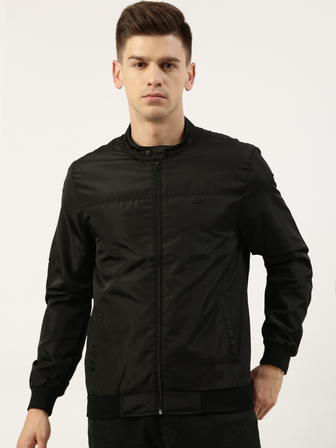 

Peter England Men Black Solid Bomber Jacket