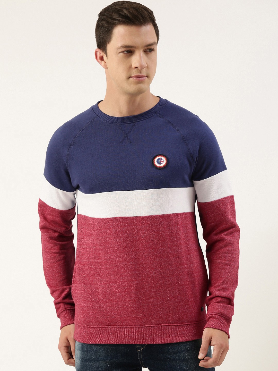 

Peter England Men Colourblocked Sweatshirt, Red