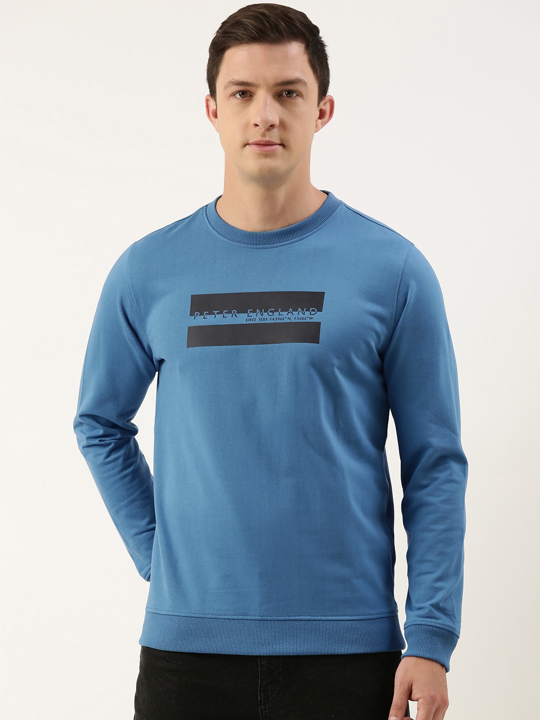 Peter England Men Brand Logo Printed Sweatshirt, Blue