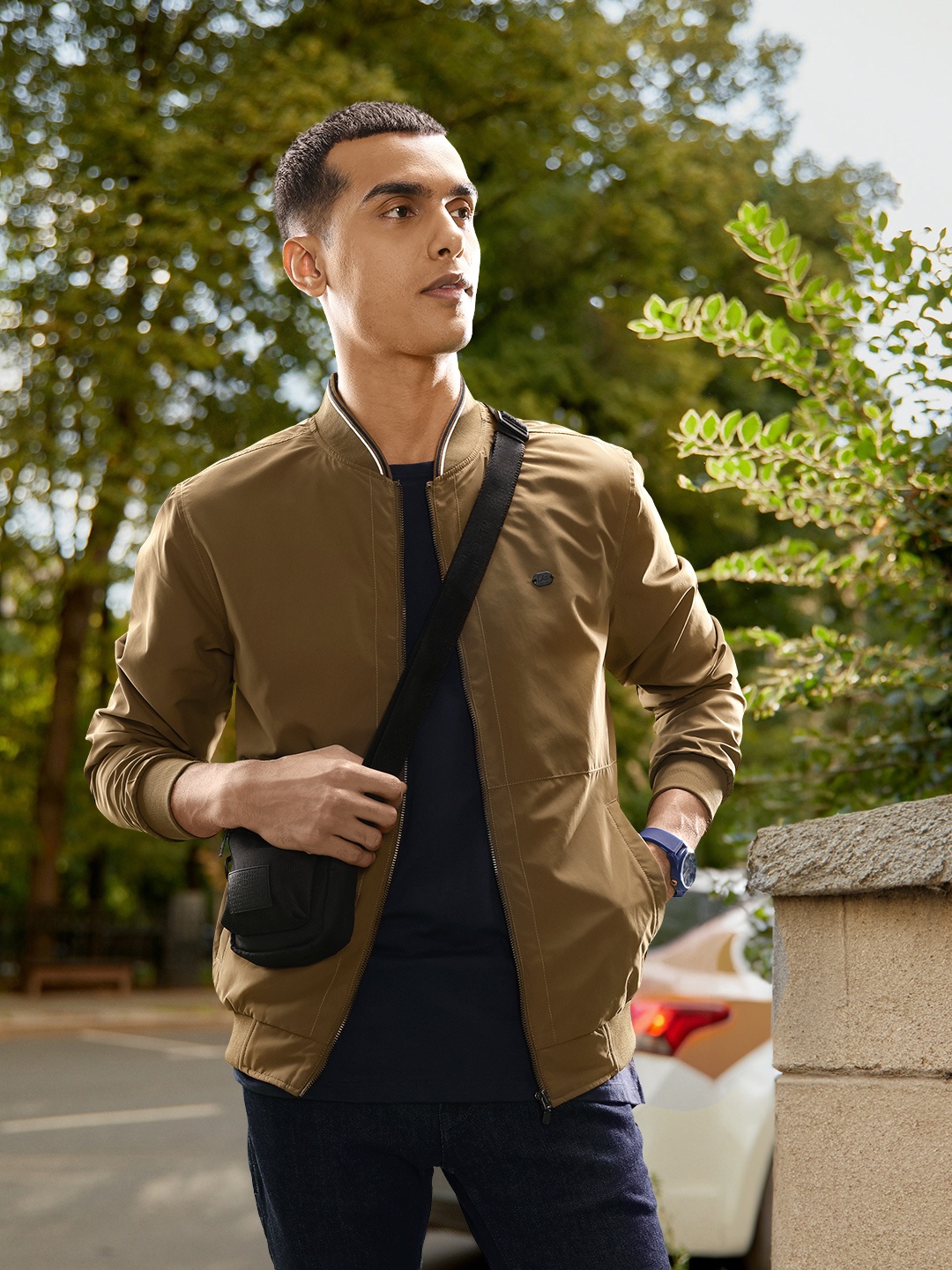 

Peter England Men Khaki Solid Bomber Jacket