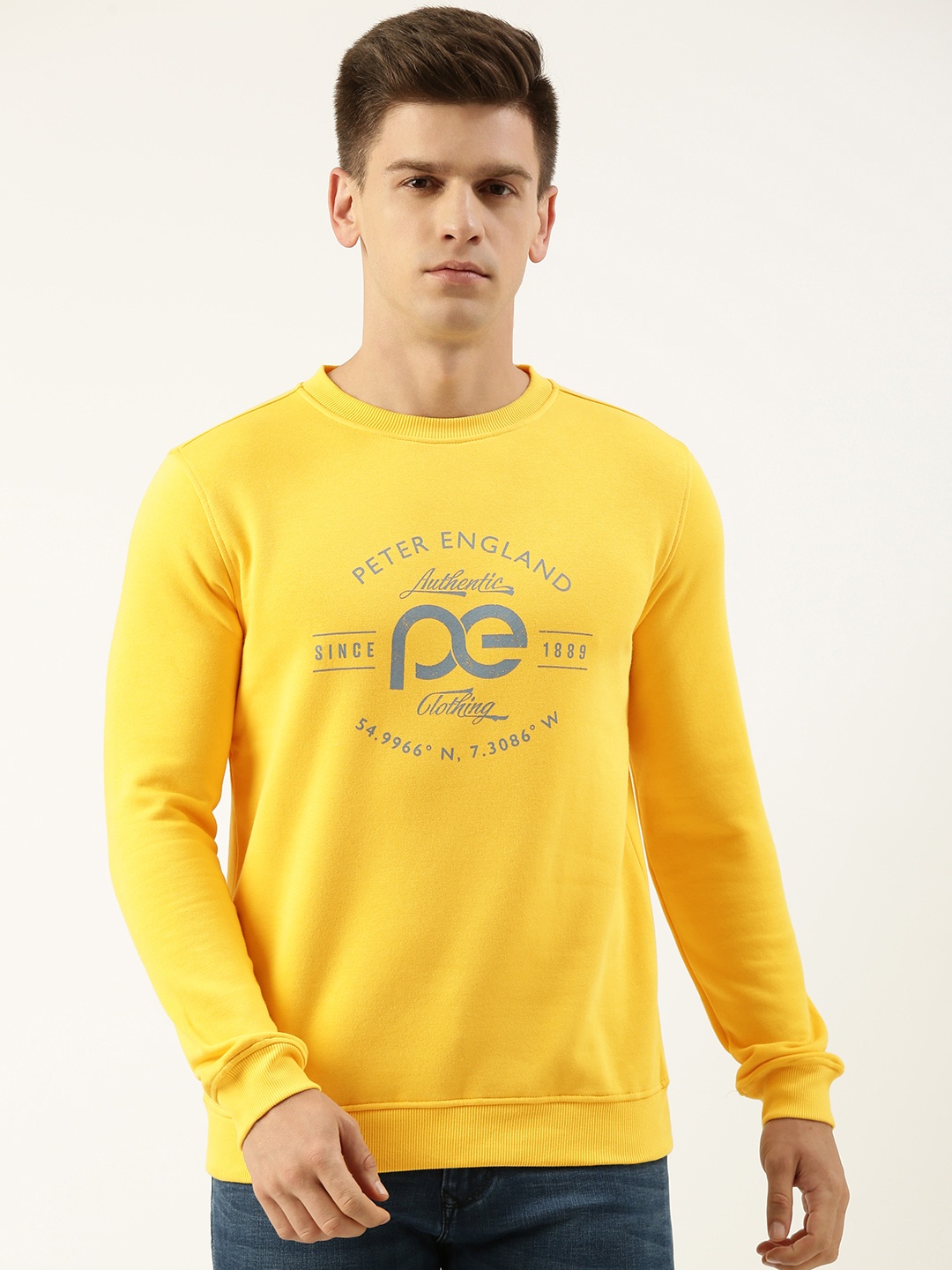 

Peter England Men Printed Typography Sweatshirt, Yellow