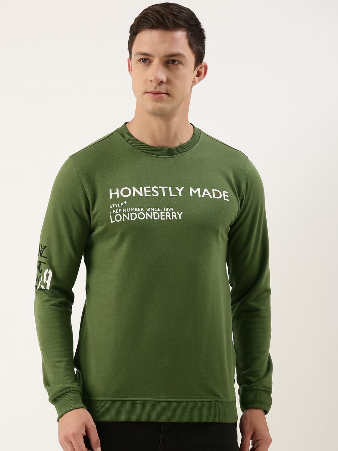 

Peter England Men Typography Printed Sweatshirt, Olive