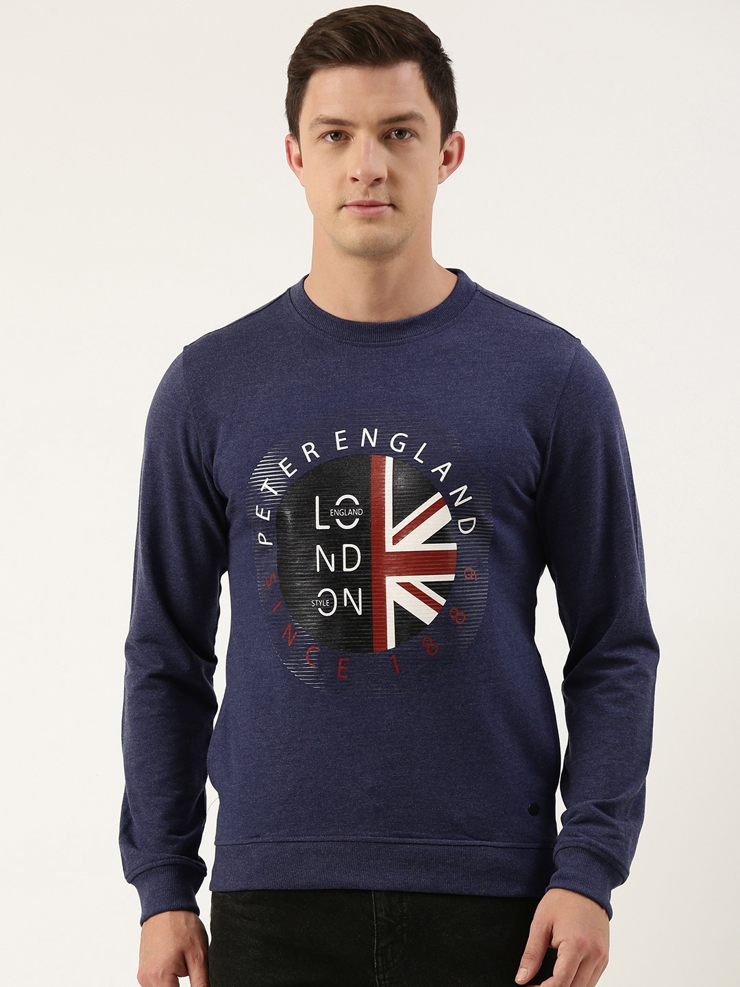 

Peter England Men Brand Logo Printed Sweatshirt, Navy blue