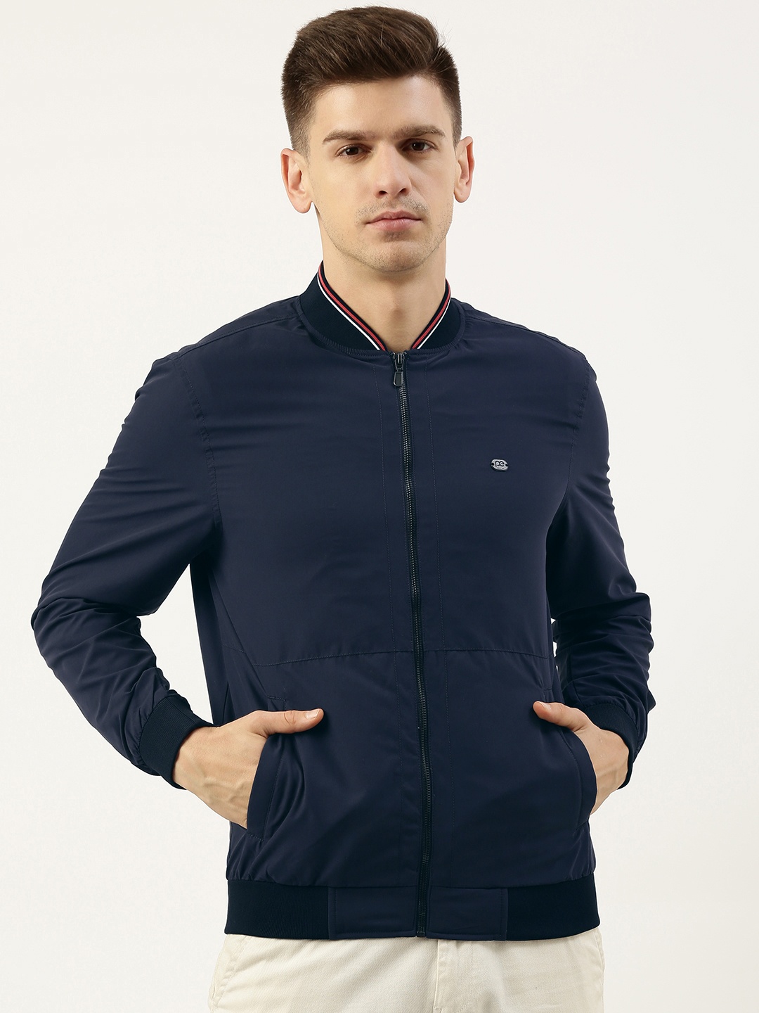 

Peter England Men Navy Blue Solid Bomber Jacket