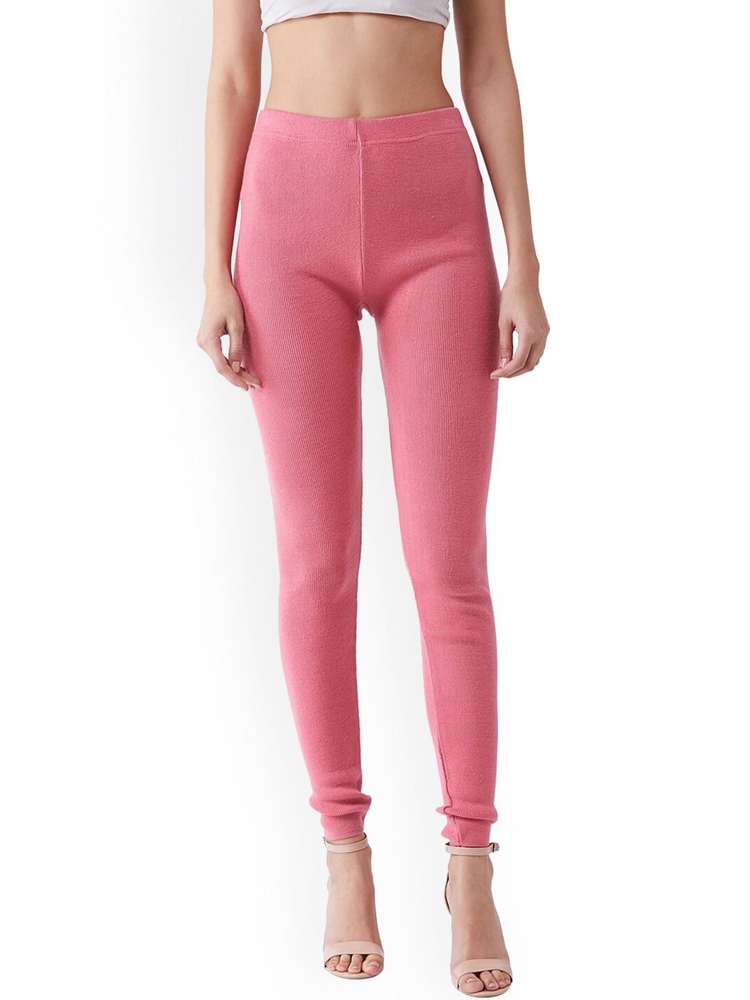 

RVK Women Pink Solid Slim-Fit Churidar-Length Woolen Leggings