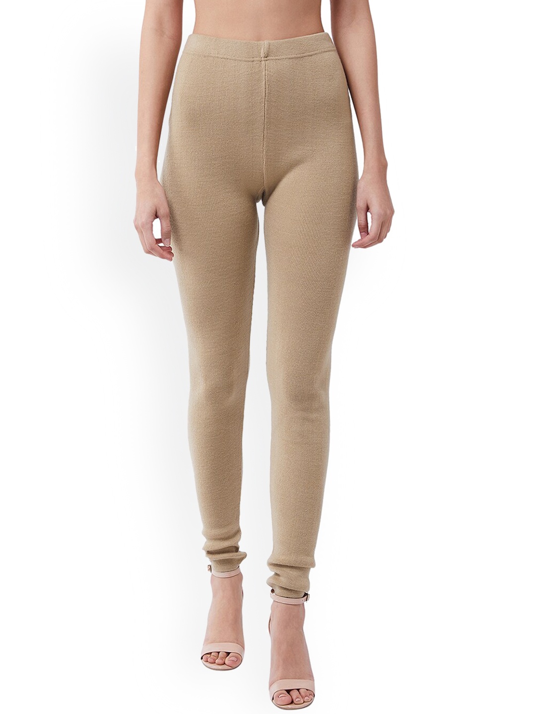 

RVK Women Beige Colored Solid Churidar-Length Leggings