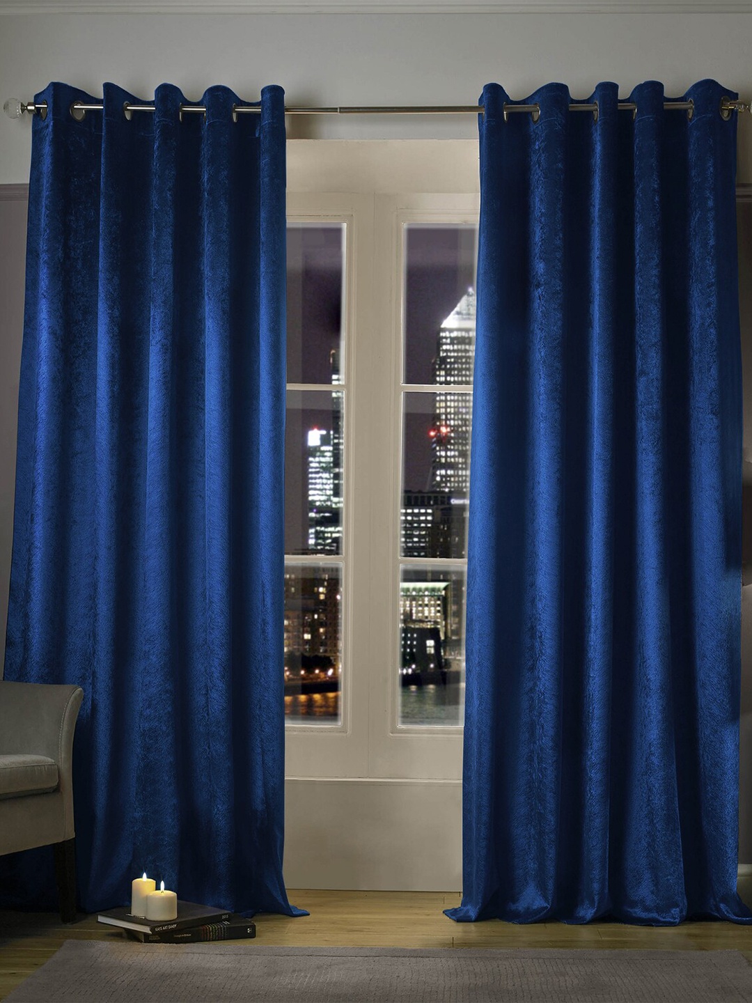 

Home Crayons Navy Blue & Silver-Toned Set of 2 Long Door Curtain