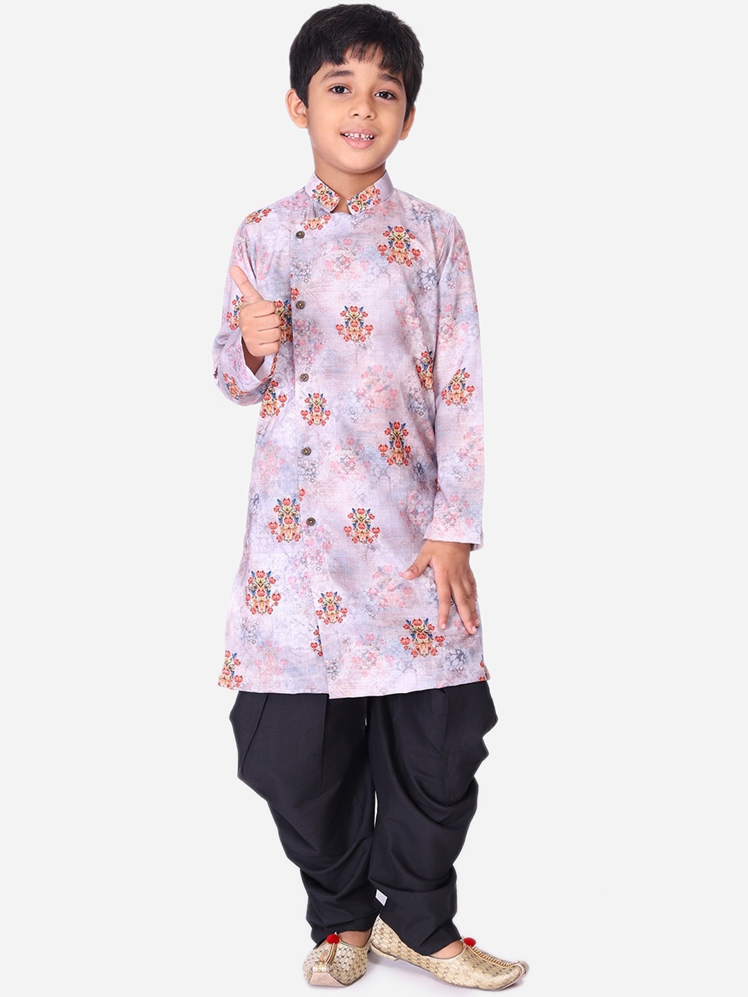 

NAMASKAR Boys Cotton Linen Printed Kurta, Purple