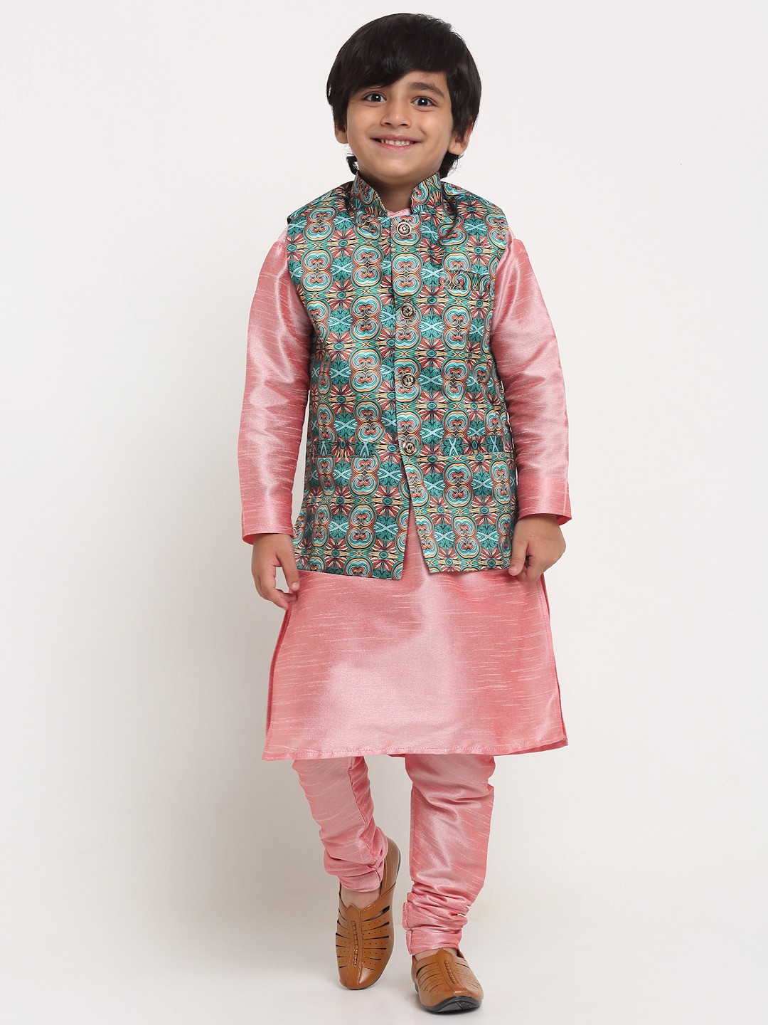 

Benstoke Boys Pink Printed Kurta with Pyjama