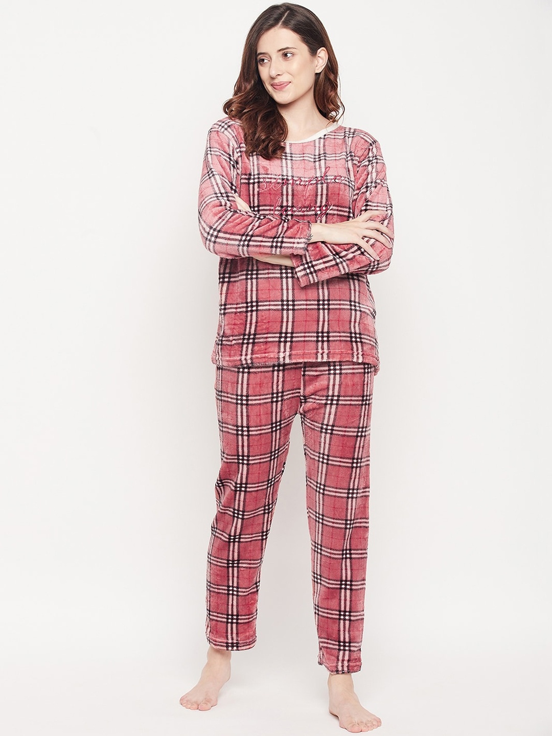 

Camey Women Checked Night suit, Pink