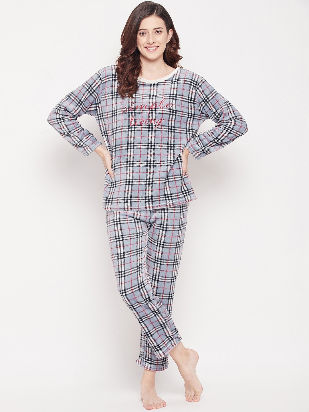 

Camey Women Grey & Off White Checked Night suit