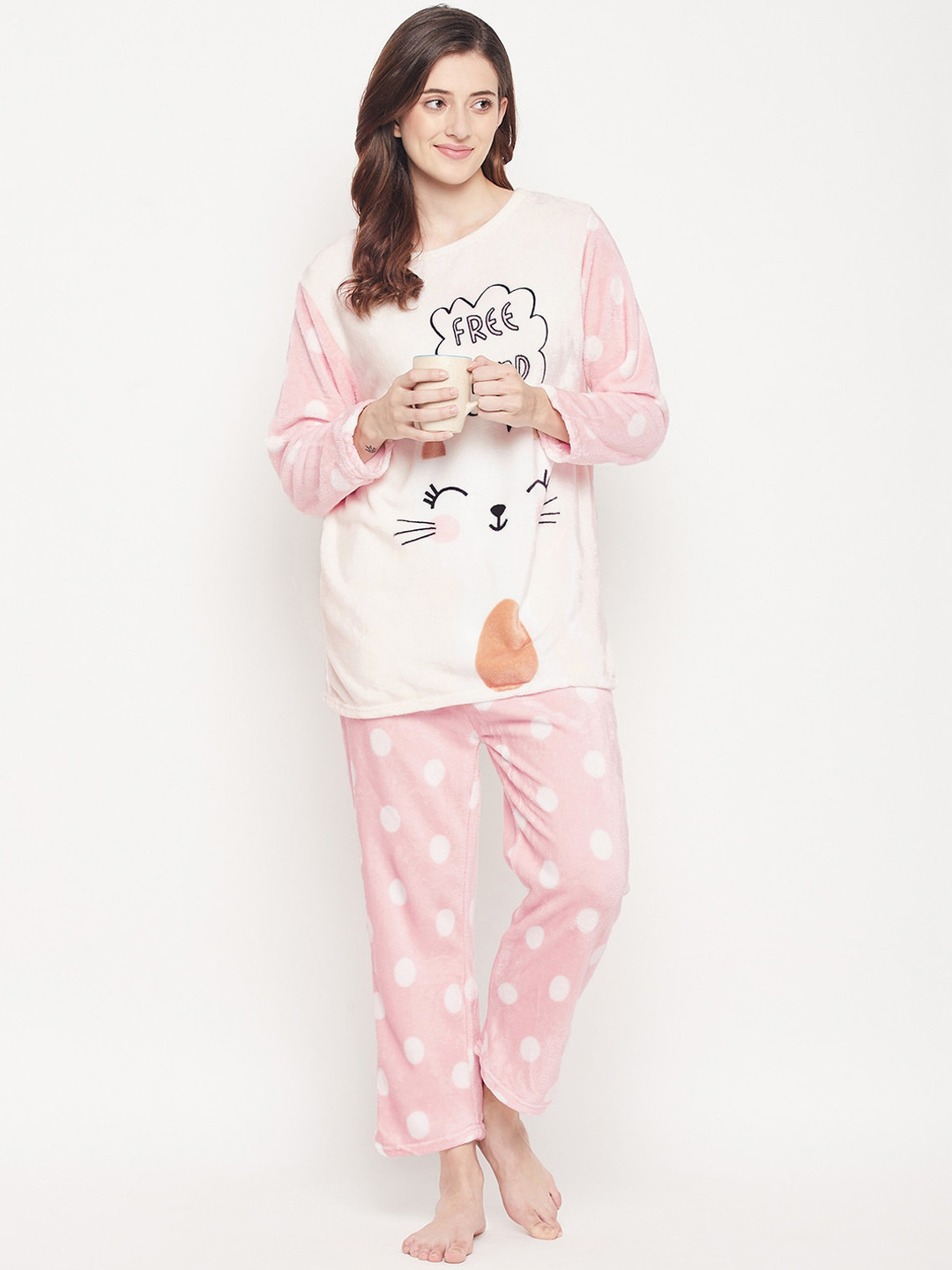 

Camey Women Pink & Off White Printed Night suit