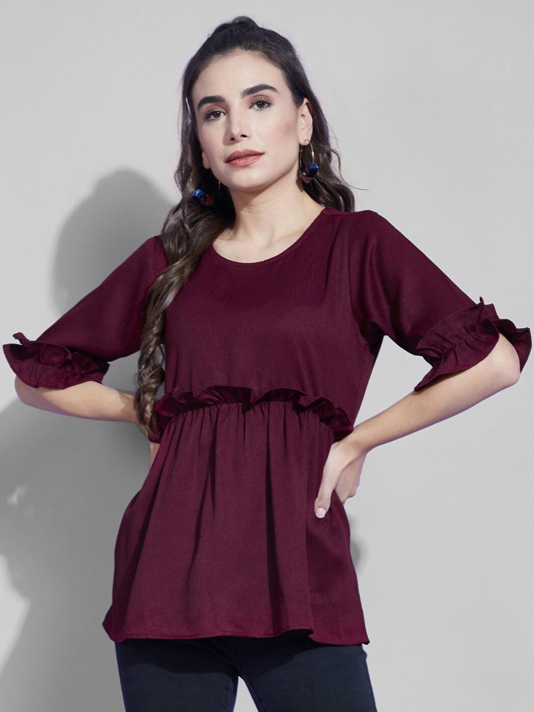 

Selvia Women Purple Solid Peplum Top