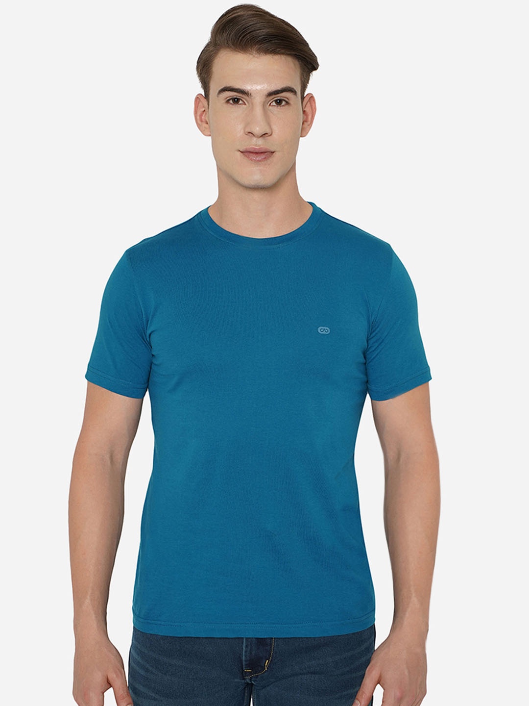 

JADE BLUE Men Plus Size Blue Slim Fit Pure Cotton T-shirt