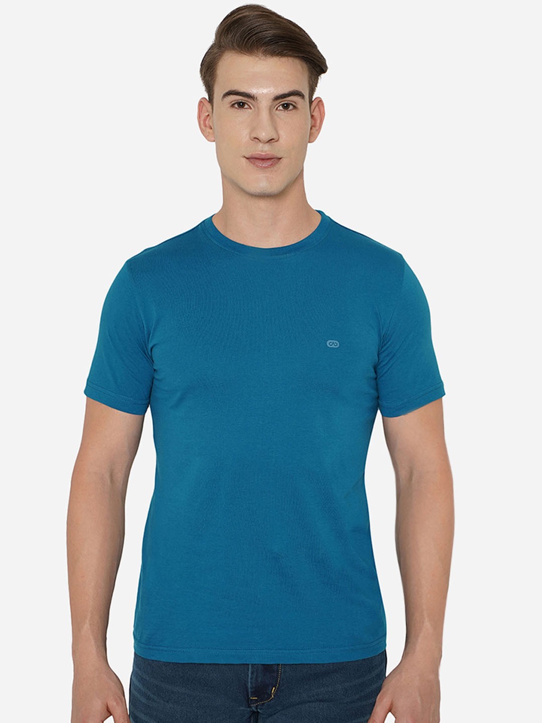 

JADE BLUE Men Plus Size Blue Solid Slim Fit Pure Cotton T-shirt