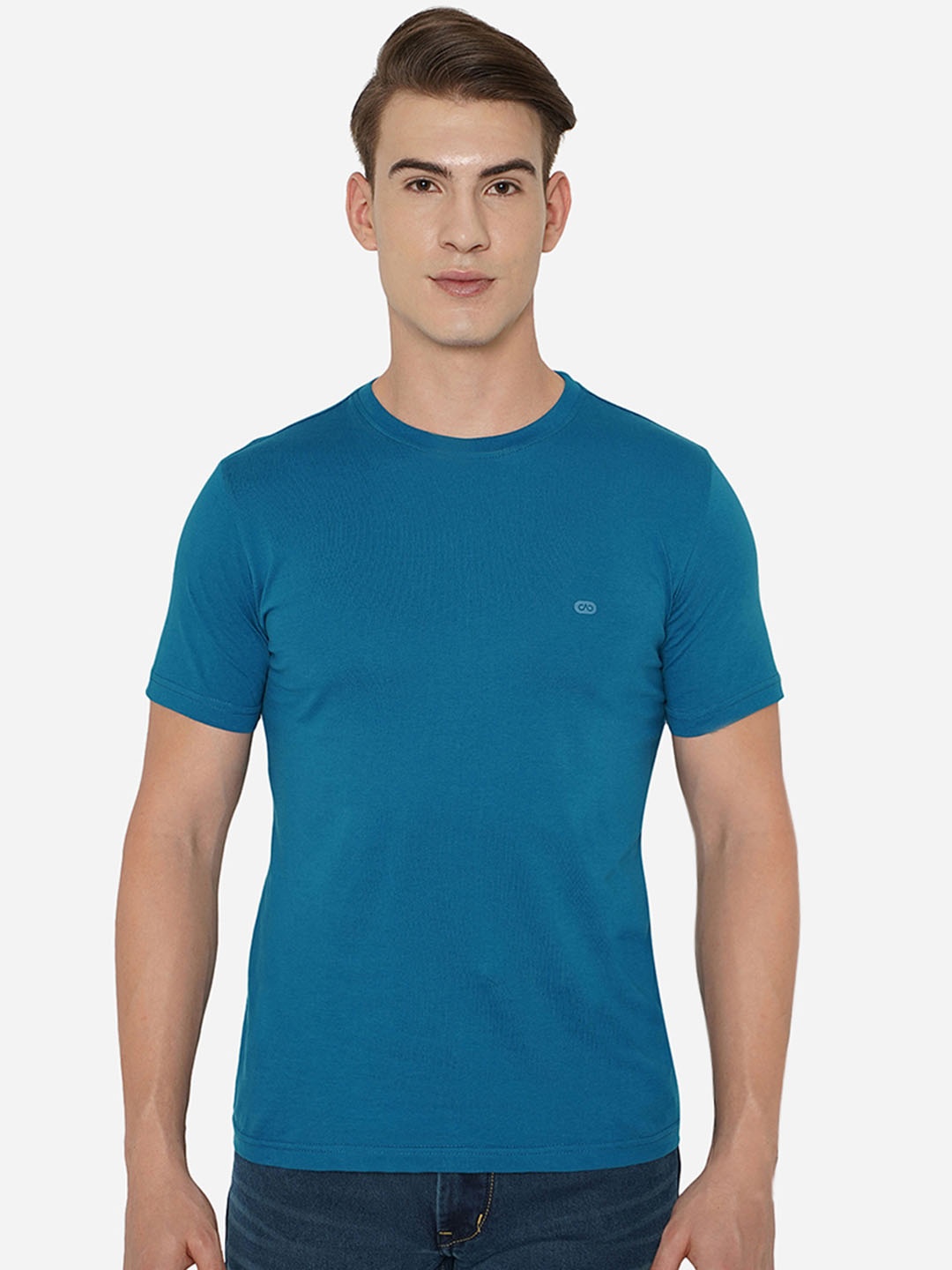 

JADE BLUE Men Blue Solid Slim Fit Pure Cotton T-shirt