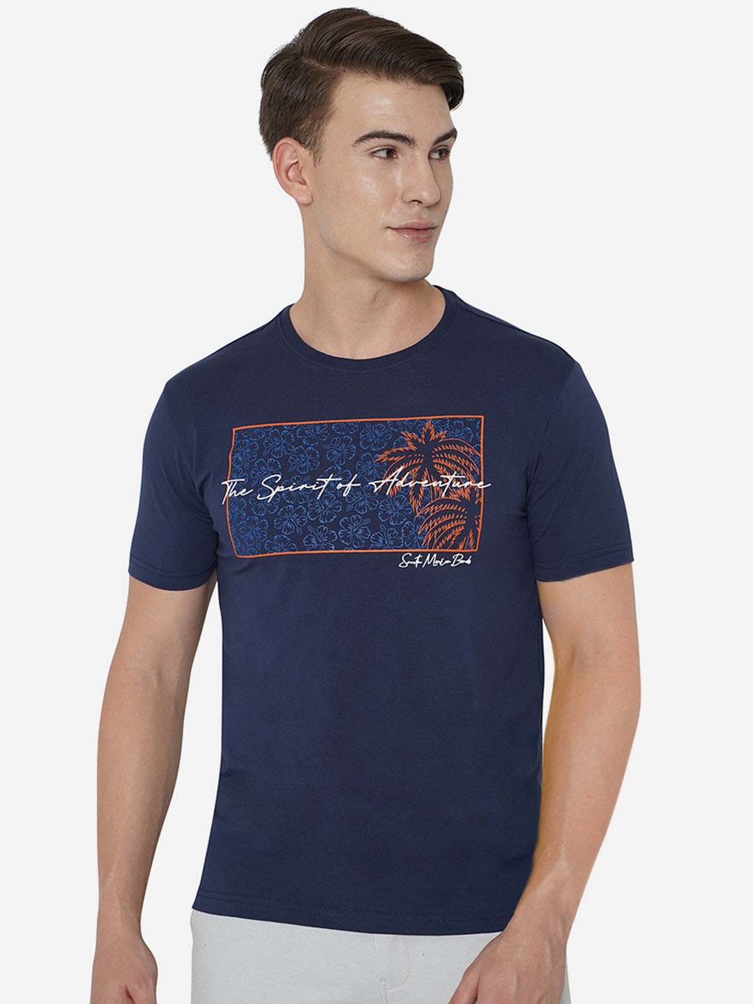 

JADE BLUE Men Blue Printed Pure Cotton Slim Fit T-shirt