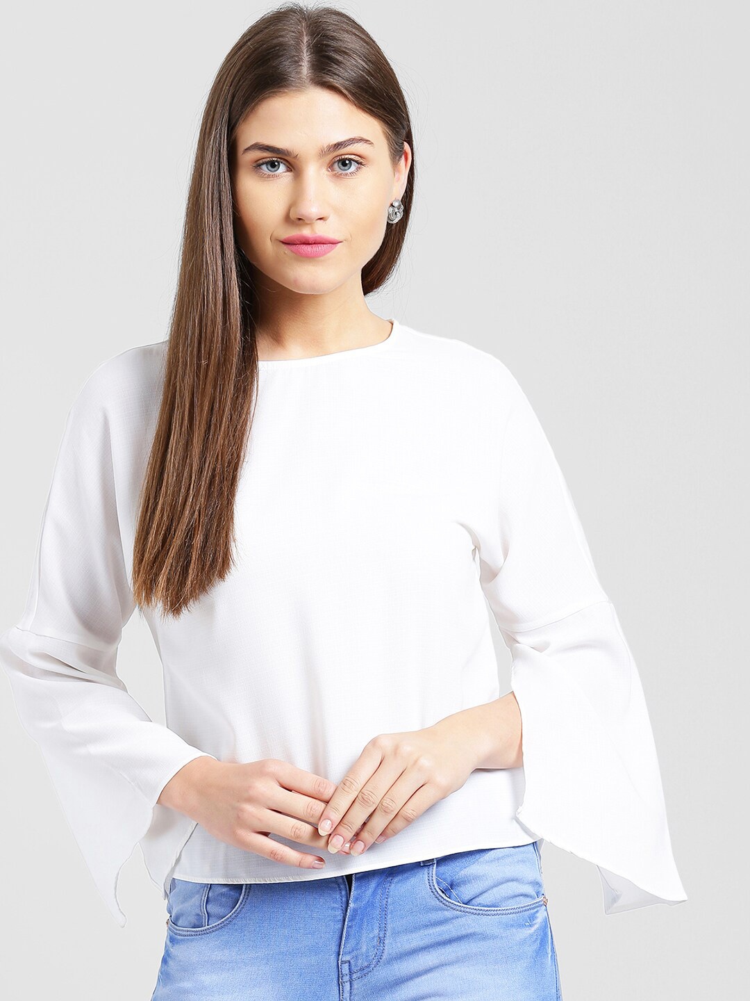 

Be Indi Women Off White Solid Slit Sleeves Top