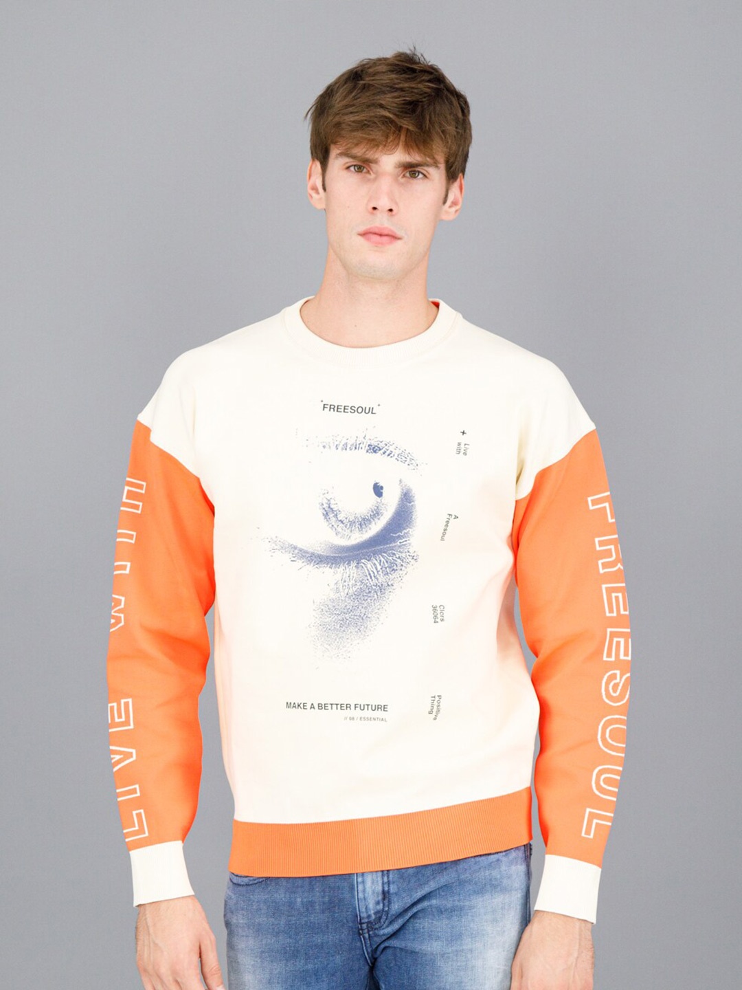 

FREESOUL Men Off White Printed Sweatshirt