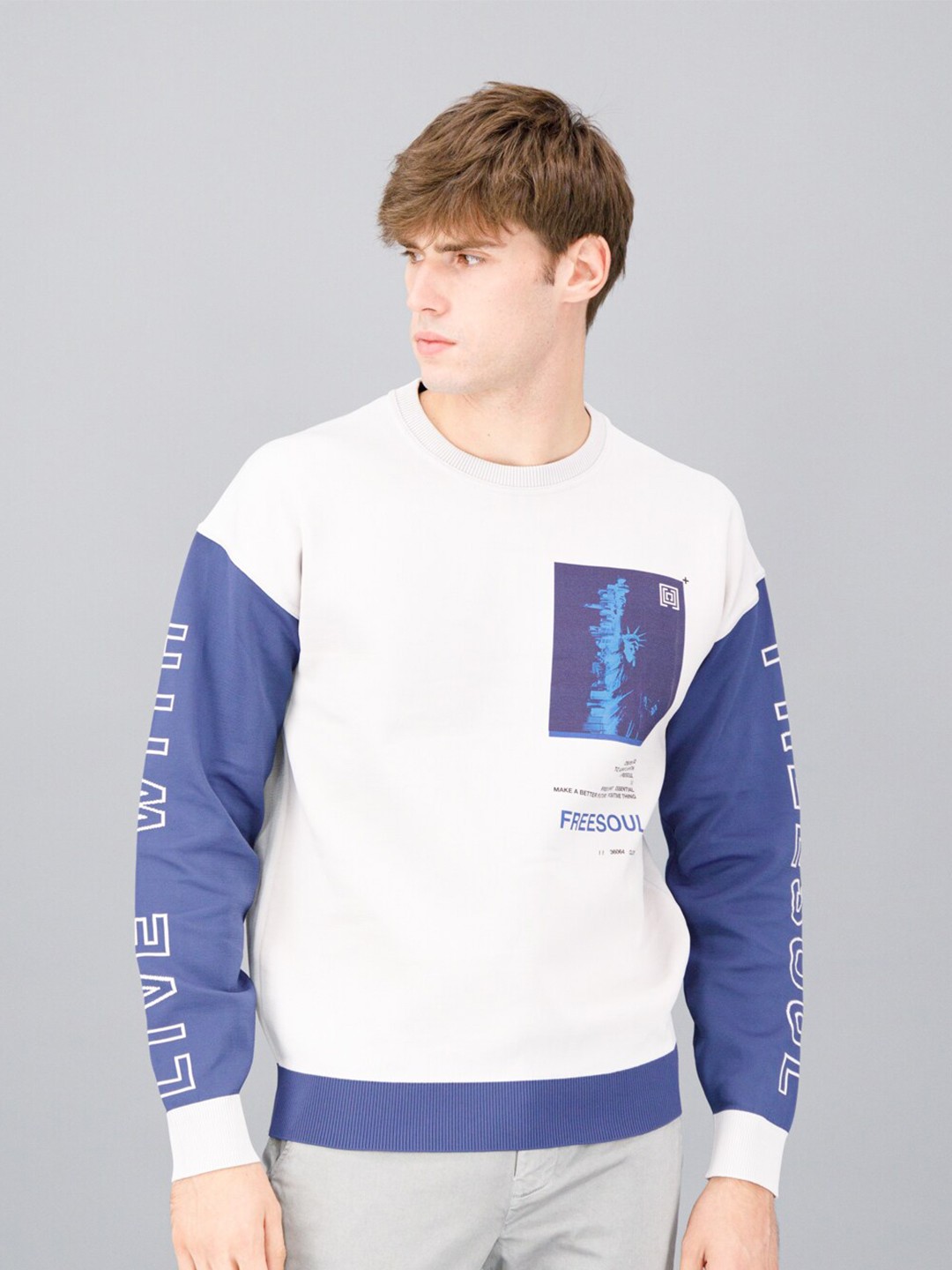 

FREESOUL Men Off White Printed Sweatshirt