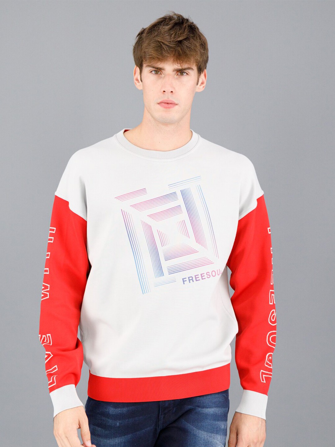 

FREESOUL Men Grey Printed Sweatshirt