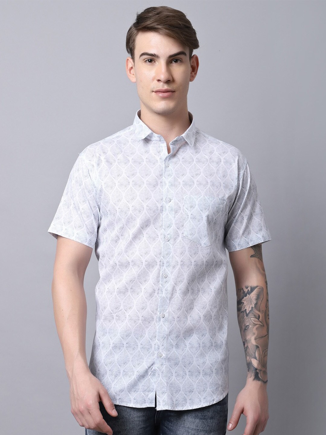 

Majestic Man Men White Slim Fit Printed Casual Shirt