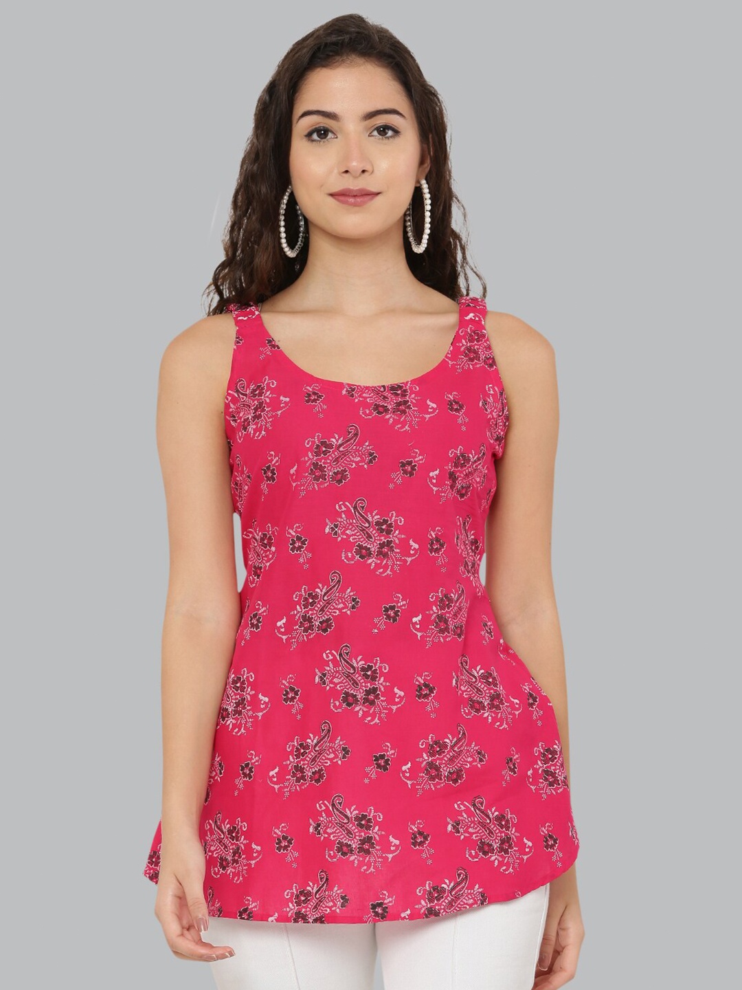 

EZIS FASHION Pink Floral Print A-Line Top