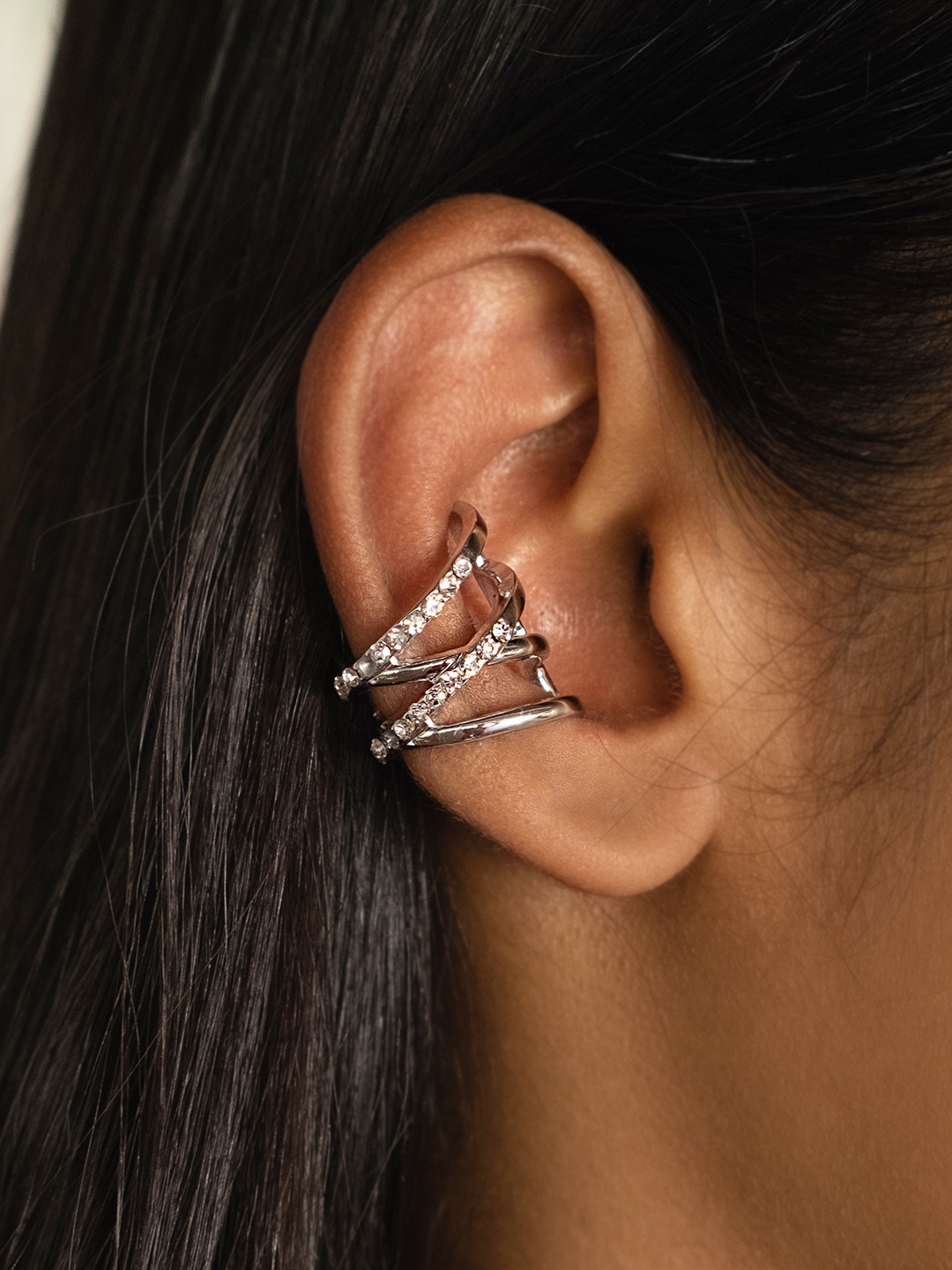 

Ayesha Silver Toned Oversized Diamante Studded Cuff Earrings