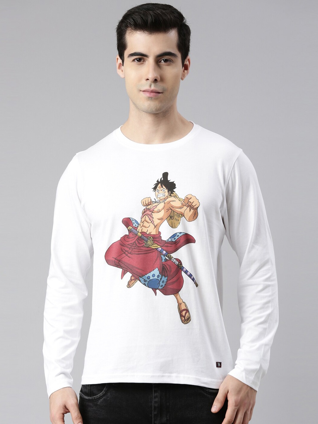 

Bushirt Men White Printed Full Sleeves Cotton T-shirt