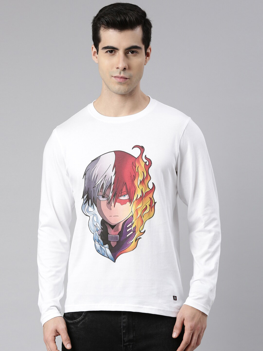 

Bushirt Men White Printed Round Neck Cotton T-shirt