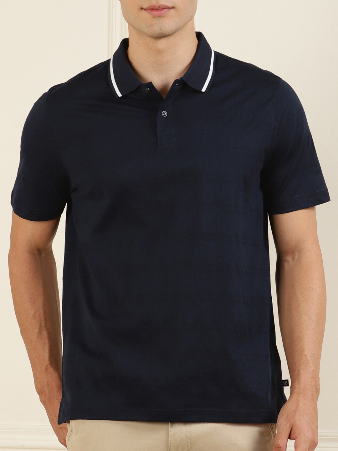 

Ted Baker Men Navy Blue Polo Collar Pure Cotton T-shirt