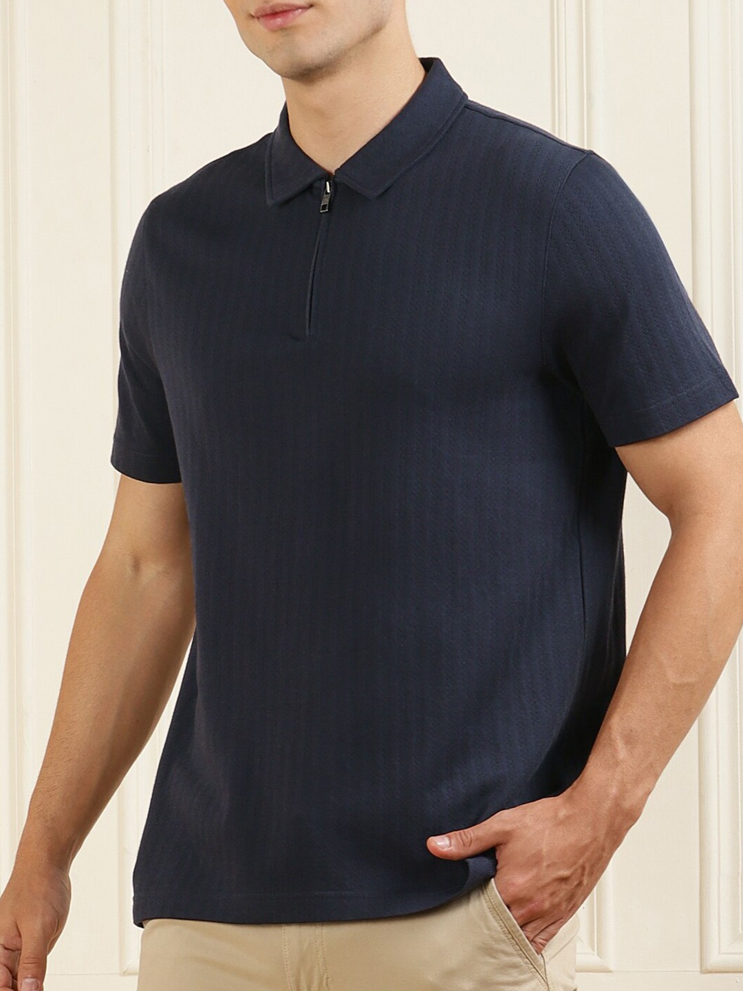 

Ted Baker Men Navy Blue Polo Collar Pure Cotton T-shirt