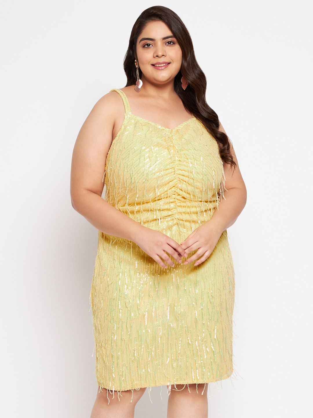

wild U Plus Size Embellished Net Sheath Dress, Yellow