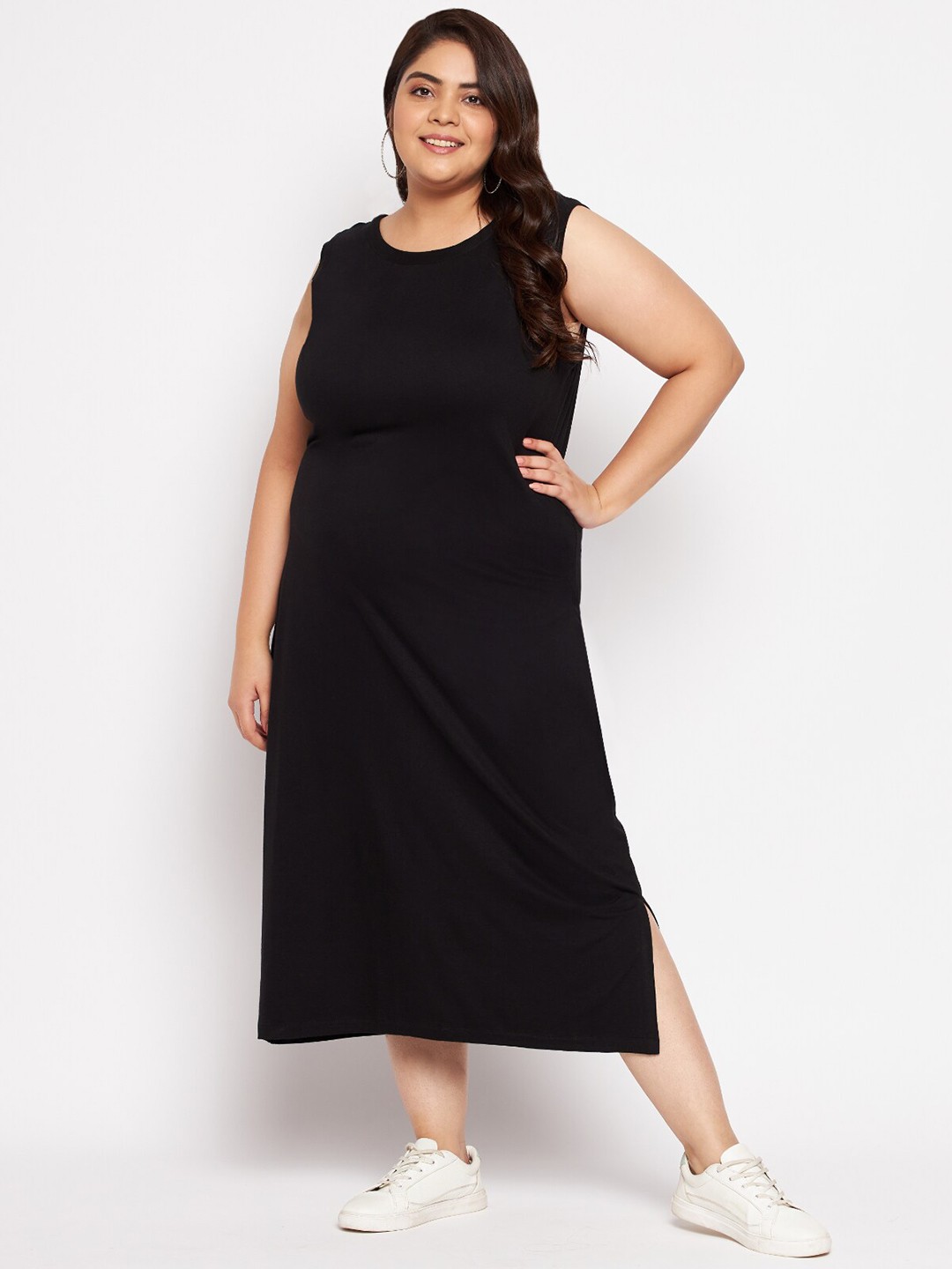 

wild U Plus Size A-Line Midi Dress, Black