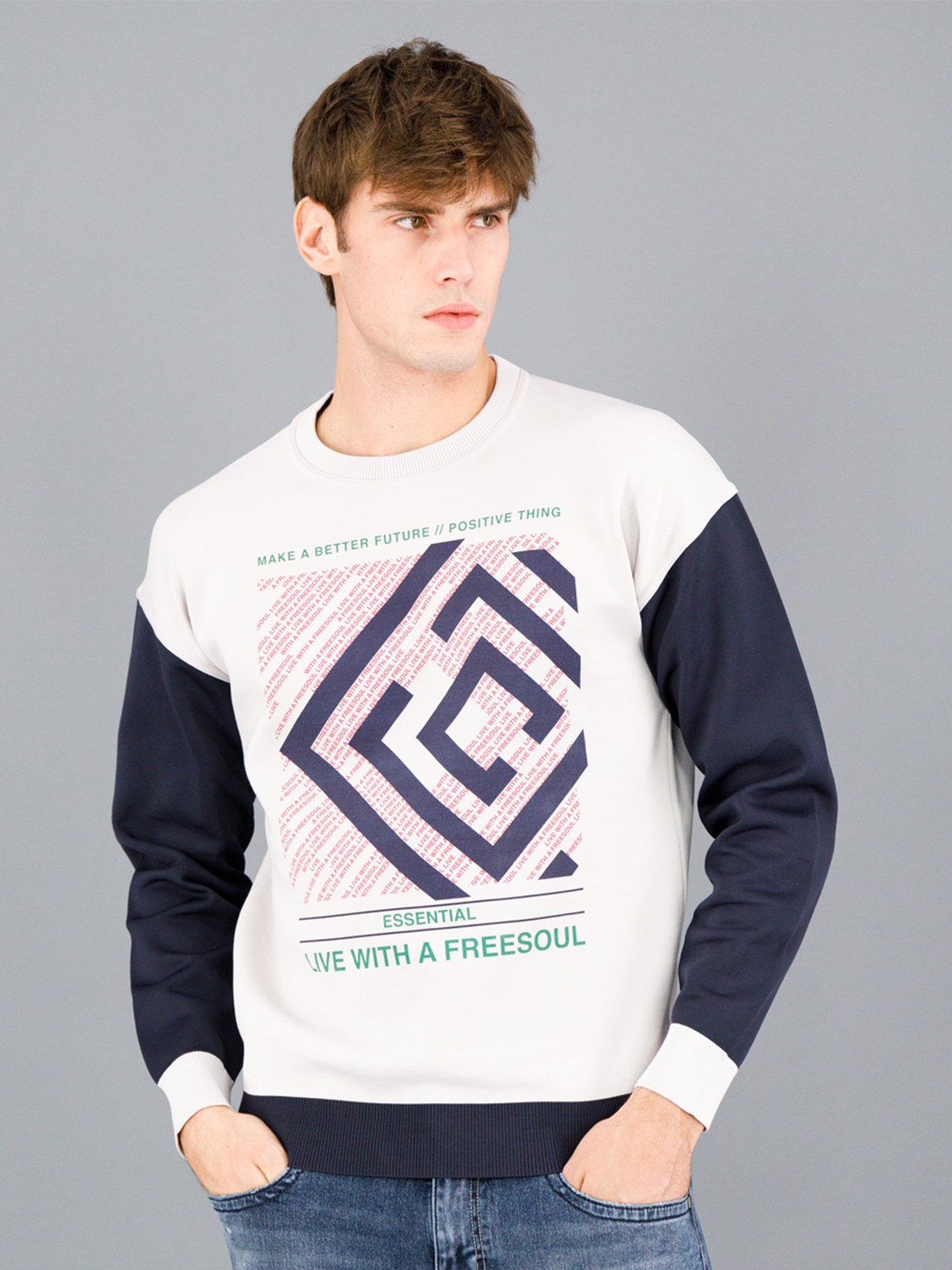 

FREESOUL Men Off White Printed Sweatshirt