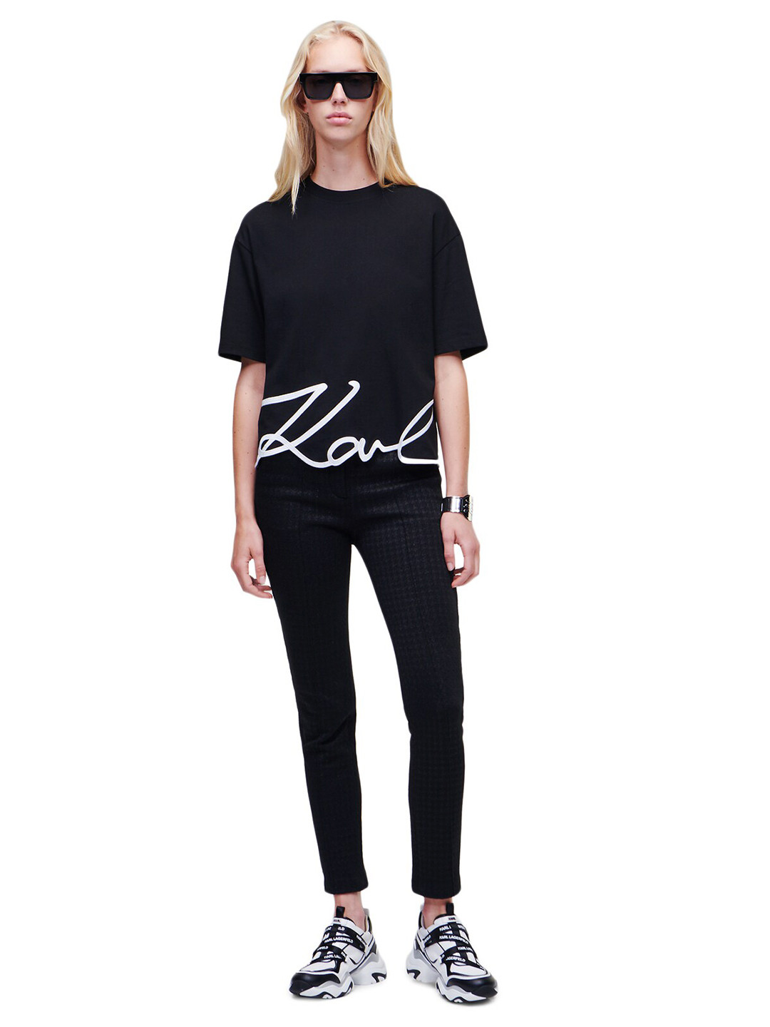 

Karl Lagerfeld Women Black Drop-Shoulder Sleeves Pure Cotton T-shirt